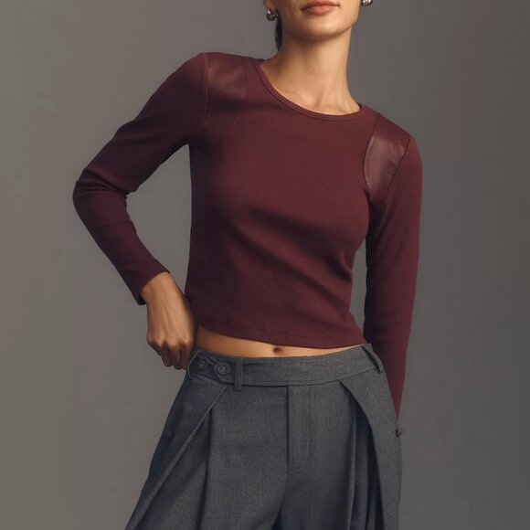 Anthropologie Maeve Faux Leather-Inset Pullover Various sizes NWT - Picture 4 of 4